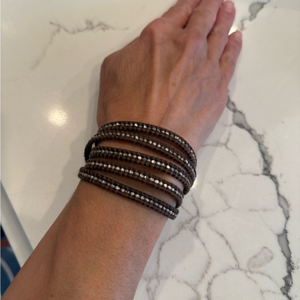 Chan Luu Sterling Silver Wrap Bracelet on Natural Brown Leather - Picture 4 of 6